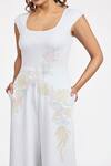 Buy_Dev And Viv_White Rayon Embroidery Square Neck Floral Patterm Jumpsuit _Online_at_Aza_Fashions
