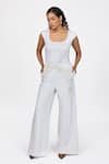 Shop_Dev And Viv_White Rayon Embroidery Square Neck Floral Patterm Jumpsuit _at_Aza_Fashions