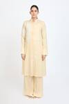 Buy_Dev And Viv_Beige Lycra Embroidery Mandarin Collar Tunic With Pant _at_Aza_Fashions