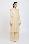 Buy_Dev And Viv_Beige Lycra Embroidery Mandarin Collar Tunic With Pant _Online_at_Aza_Fashions