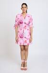Buy_Dev And Viv_Pink Cotton V-neck Floral Print Dress _at_Aza_Fashions