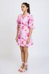 Buy_Dev And Viv_Pink Cotton V-neck Floral Print Dress _Online_at_Aza_Fashions