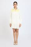Dev And Viv_Off White Cotton Embroidery Collared Yoke Dress _Online_at_Aza_Fashions