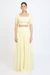 Buy_Dev And Viv_Yellow Lycra Applique Square Neck Floral Top With Skirt _Online_at_Aza_Fashions