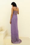 Shop_Chamee And Palak_Purple Georgette, Silk Sequins, Beads, Stones Zia Slit Embroidered Skirt Set _at_Aza_Fashions