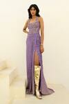 Buy_Chamee And Palak_Purple Georgette, Silk Sequins, Beads, Stones Zia Slit Embroidered Skirt Set _at_Aza_Fashions