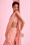 Chamee And Palak_Peach Tissue, Silk Zari, Embroidery, Khayal Pre-draped Saree And Blouse Set _Online_at_Aza_Fashions