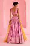 Shop_Chamee And Palak_Lavender Net, Silk Sequins, Embroidery V-neck Hunar Blouse And Lehenga Set _at_Aza_Fashions