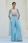 Buy_Chamee And Palak_White Tissue, Brocade, Silk, Net Embroidery Halter Neck Lara Cape And Pant Set _at_Aza_Fashions