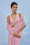 Chamee And Palak_Blush Georgette, Silk, Net Sequins, Razia Pre-drape Saree And Blouse Set _Online_at_Aza_Fashions