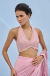 Shop_Chamee And Palak_Blush Georgette, Silk, Net Sequins, Razia Pre-drape Saree And Blouse Set _Online_at_Aza_Fashions