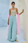 Buy_Chamee And Palak_Blue Crepe, Silk, Net Sequins, Embroidery Suhana Corset And Flared Pant Set _at_Aza_Fashions