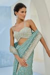 Chamee And Palak_Green Georgette, Silk Sequins, Embroidery, Sufi Pre-drape Saree And Blouse Set _Online_at_Aza_Fashions