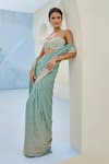 Buy_Chamee And Palak_Green Georgette, Silk Sequins, Embroidery, Sufi Pre-drape Saree And Blouse Set _Online_at_Aza_Fashions