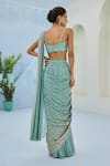 Shop_Chamee And Palak_Green Georgette, Silk Sequins, Embroidery, Sufi Pre-drape Saree And Blouse Set _at_Aza_Fashions