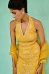 Buy_Chamee And Palak_Yellow Georgette, Net Embroidery, Beads Halter Neck Fiza Kurta And Sharara Set _Online_at_Aza_Fashions