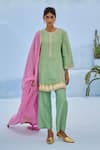Buy_Chamee And Palak_Green Tissue, Silk, Organza Sequins Round Neck Mina Embroidered Tunic Set _at_Aza_Fashions