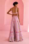 Shop_Chamee And Palak_Pink Dupion, Silk Embroidery Split V-neck Ghazal Tulle Cape And Pant Set _at_Aza_Fashions