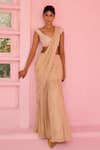 Buy_Chamee And Palak_Beige Georgette, Silk Sequins, Stones, Suhana Pre-draped Saree And Blouse Set _at_Aza_Fashions