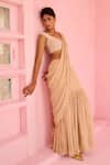 Buy_Chamee And Palak_Beige Georgette, Silk Sequins, Stones, Suhana Pre-draped Saree And Blouse Set _Online_at_Aza_Fashions