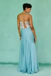 Shop_Chamee And Palak_Beige Brocade, Chiffon Pearls, Beads Bandeau Zoha Embroidered Corset And Skirt Set _at_Aza_Fashions