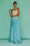 Chamee And Palak_Beige Brocade, Chiffon Pearls, Beads Bandeau Zoha Embroidered Corset And Skirt Set _Online_at_Aza_Fashions