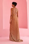 Shop_Chamee And Palak_Brown Georgette, Silk Embroidery, Beads Halter Neck Noor Blouse And Skirt Set _at_Aza_Fashions