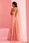 Shop_Chamee And Palak_Peach Silk, Net Embroidery Halter Neck Amal Floral Pattern Lehenga Set _at_Aza_Fashions