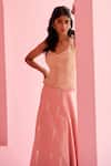 Chamee And Palak_Peach Silk, Net Embroidery Halter Neck Amal Floral Pattern Lehenga Set _at_Aza_Fashions