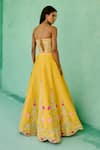 Shop_Chamee And Palak_Yellow Dupion, Silk, Net Embroidery Sweetheart Falak Floral Pattern Lehenga Set _at_Aza_Fashions