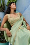 Chamee And Palak_Green Tissue, Silk Embroidery Sweetheart Haseen Pre-drape Saree And Blouse Set _Online_at_Aza_Fashions