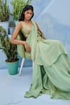Buy_Chamee And Palak_Green Tissue, Silk Embroidery Sweetheart Haseen Pre-drape Saree And Blouse Set _Online_at_Aza_Fashions