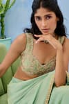 Shop_Chamee And Palak_Green Tissue, Silk Embroidery Sweetheart Haseen Pre-drape Saree And Blouse Set _Online_at_Aza_Fashions
