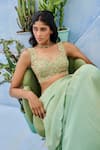 Chamee And Palak_Green Tissue, Silk Embroidery Sweetheart Haseen Pre-drape Saree And Blouse Set _at_Aza_Fashions