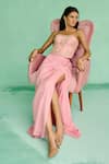 Buy_Chamee And Palak_Pink Georgette, Silk Embroidery Sweetheart Neck Esita Corset With Slit Skirt _Online_at_Aza_Fashions