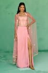 Buy_Chamee And Palak_Pink Georgette, Silk Sequins, Embroidery Esita Floral Pattern Cape And Skirt Set _at_Aza_Fashions