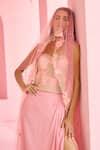 Shop_Chamee And Palak_Pink Georgette, Silk Sequins, Embroidery Esita Floral Pattern Cape And Skirt Set _Online_at_Aza_Fashions