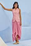 Buy_Chamee And Palak_Pink Tissue, Silk, Crepe Embroidery Ziya Blazer And Skirt Set _at_Aza_Fashions