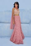Buy_Chamee And Palak_Mauve Georgette, Silk, Net Sequins, Embroidery Plunge Fiza Skirt And Blouse Set _Online_at_Aza_Fashions