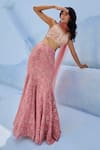 Shop_Chamee And Palak_Mauve Georgette, Silk, Net Sequins, Embroidery Plunge Fiza Skirt And Blouse Set _Online_at_Aza_Fashions