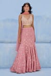 Buy_Chamee And Palak_Mauve Georgette, Silk, Net Sequins, Embroidery Plunge Fiza Skirt And Blouse Set _at_Aza_Fashions