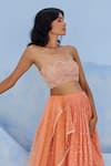Chamee And Palak_Coral Georgette, Silk, Net Sequins, Embroidery Off-shoulder Melisa Lehenga Set _Online_at_Aza_Fashions