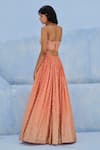 Shop_Chamee And Palak_Coral Georgette, Silk, Net Sequins, Embroidery Off-shoulder Melisa Lehenga Set _at_Aza_Fashions