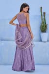 Shop_Chamee And Palak_Purple Georgette, Net, Shantoon Embroidery, Beads, Floral Pattern Lehenga Set _at_Aza_Fashions