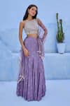 Chamee And Palak_Purple Georgette, Net, Shantoon Embroidery, Beads, Floral Pattern Lehenga Set _Online_at_Aza_Fashions