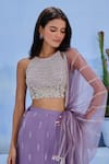Shop_Chamee And Palak_Purple Georgette, Net, Shantoon Embroidery, Beads, Floral Pattern Lehenga Set _Online_at_Aza_Fashions