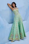 Shop_Chamee And Palak_Green Dupion, Silk, Net Sequins, Embroidery Square Neck Meher Corset And Pant Set _Online_at_Aza_Fashions