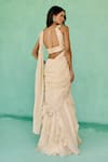 Shop_Chamee And Palak_Ivory Tissue, Silk Embroidery Square Neck Ziya Pre-draped Saree And Blouse Set _at_Aza_Fashions