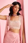 Buy_Chamee And Palak_Pink Georgette, Silk Sequins, Beads Round Ines Embroidered Jacket And Skirt Set 