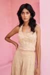 Buy_Chamee And Palak_Beige Crepe, Silk, Net Embroidery, Sequins Halter Neck Riz Top And Pant Set 
